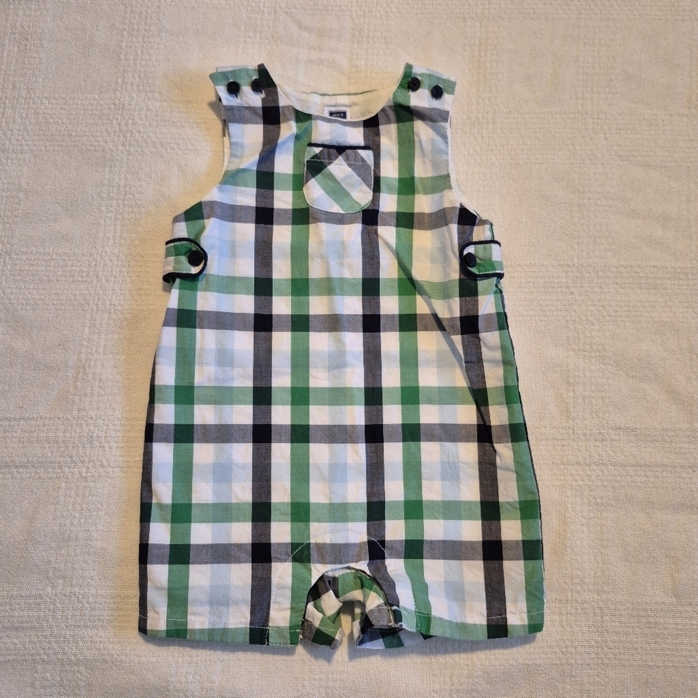 Janie and Jack boys size 3- 6 months checkered romper EUC